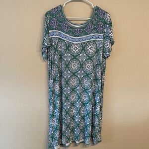 Max Studio Green and Purple Patterned Midi Dress